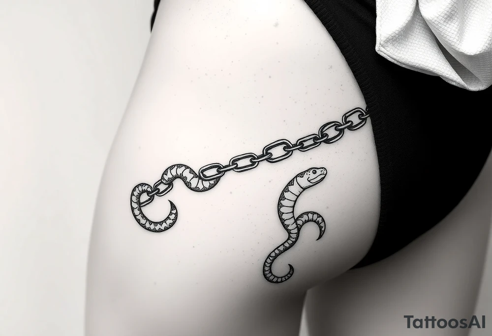 Trial chain around the thigh (instead of metal chain we want it created my snakes.) very detailed in the snakes tattoo idea