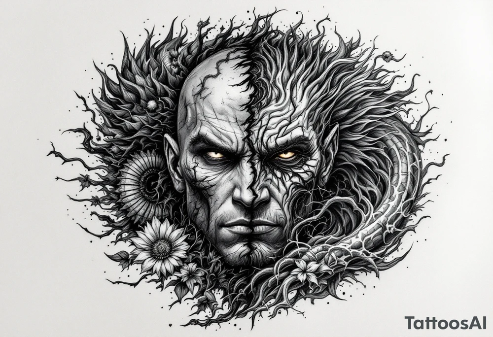 2 different worlds on each side of a black hold tattoo idea