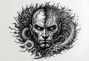 2 different worlds on each side of a black hold tattoo idea