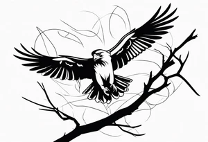 Hawk taking off from breaking branch tattoo idea