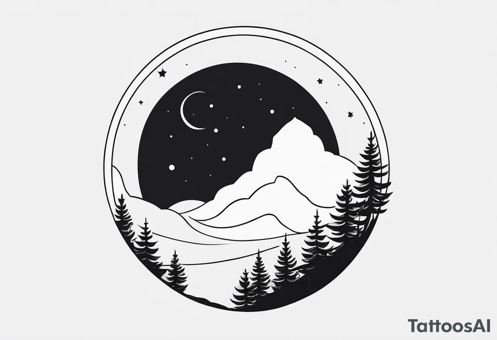 Picture of the night sky with moon in a circle frame tattoo idea