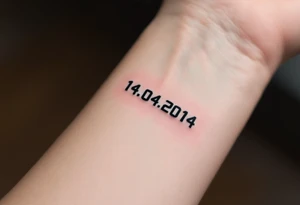 Digital-style 14.04.2014 in pixelated black font with neon-free, dark cyan touches. tattoo idea