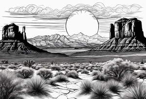 Sunset over red rock desert tattoo idea