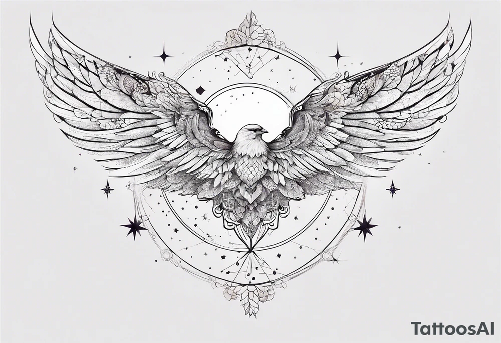 Constellation, wing , snow , géométric , flower tattoo idea