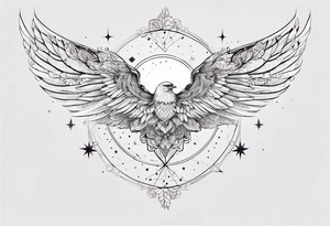 Constellation, wing , snow , géométric , flower tattoo idea