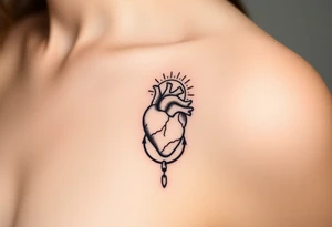 human heart chained within circle sun with a moon inside tattoo idea