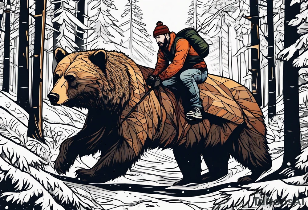 Hunter in the woods being attacked by a bear tattoo idea