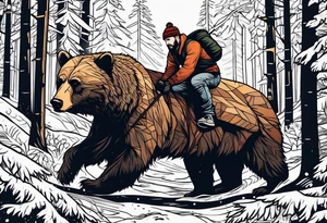 Hunter in the woods being attacked by a bear tattoo idea