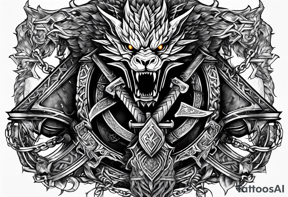 Valhalla sword chain barbed wire
dragon axe Valknut tattoo idea Valhalla sword chain barbed wire
dragon axe Valknut tattoo idea