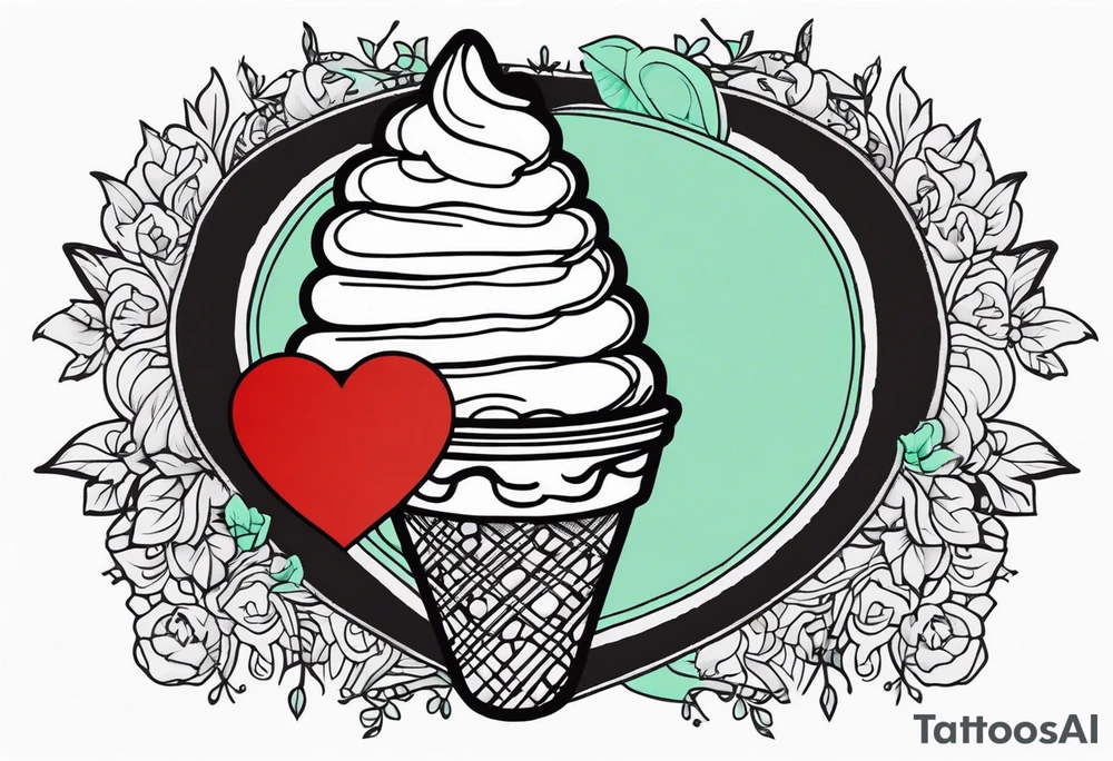 mint chocolate chip ice cream cone with small red heart on it somewhere. tattoo idea