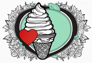 mint chocolate chip ice cream cone with small red heart on it somewhere. tattoo idea