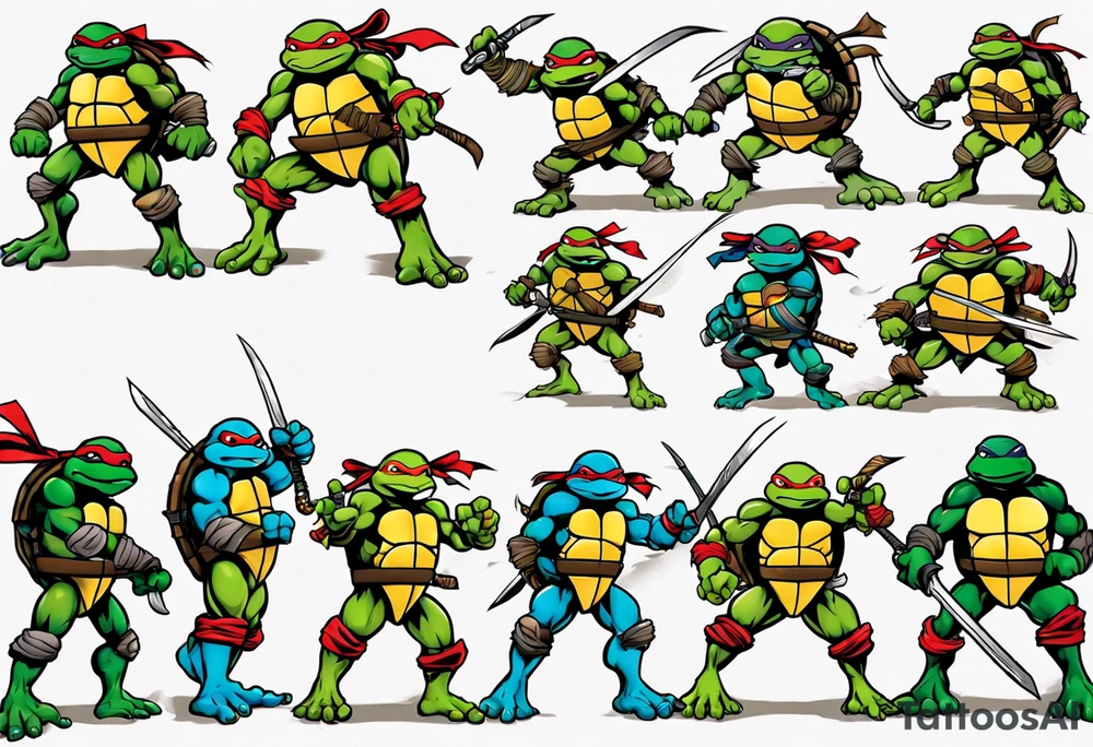 teenage mutant ninja turtles fighting sleeve tattoo idea