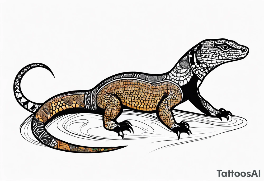 Aboriginal style goanna full body tattoo idea