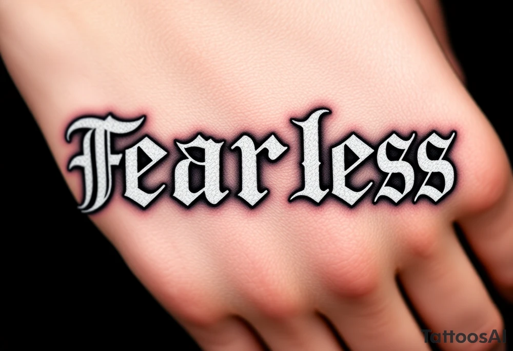 The words fearless in white gothic font and black background, and the letters "S" are dollar signs tattoo idea