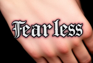 The words fearless in white gothic font and black background, and the letters "S" are dollar signs tattoo idea