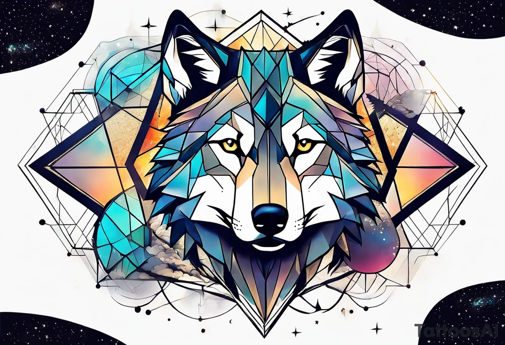 Constellation, two animal wolf, géométric tattoo idea