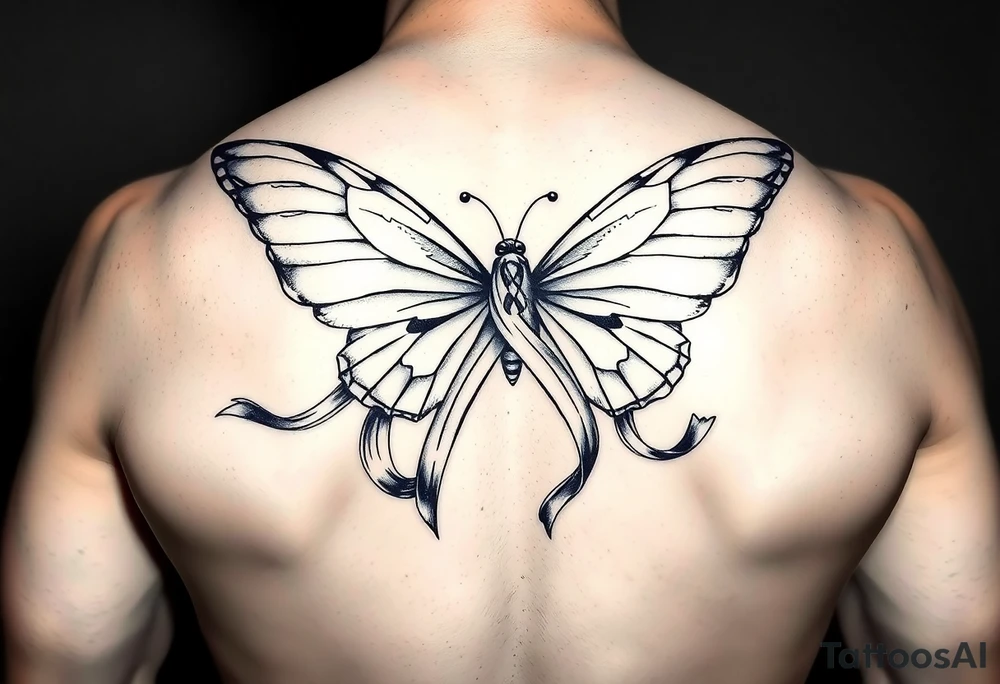 ethereal butterfly with flowing silk HIV-positive symbol ribbons in moonlight tattoo idea