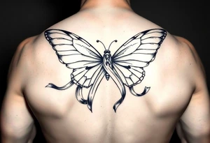 ethereal butterfly with flowing silk HIV-positive symbol ribbons in moonlight tattoo idea