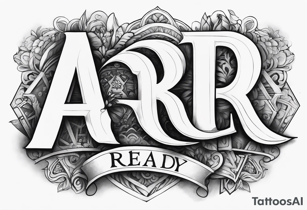 The letters AR together with the words always ready going down the side of the letters tattoo idea