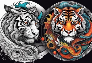 tiger vs dragon ying yang contrast tattoo idea