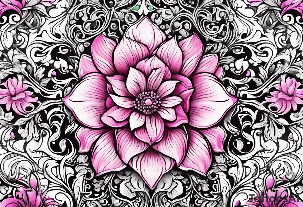 pink filigree. white background tattoo idea