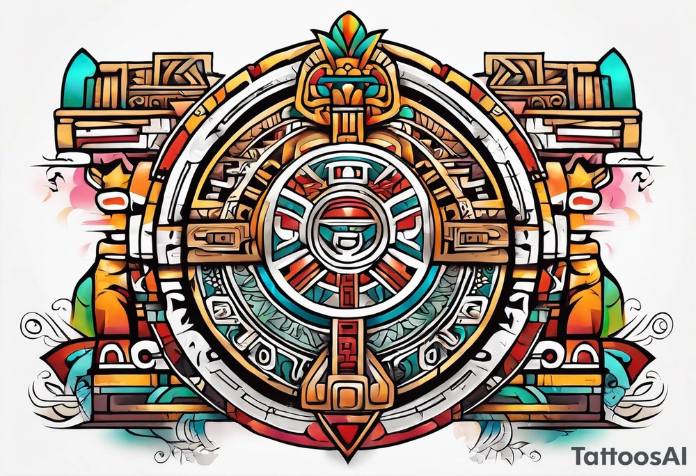 Colorful simple ancient Mayan hieroglyph tattoo idea