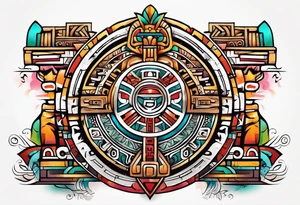 Colorful simple ancient Mayan hieroglyph tattoo idea