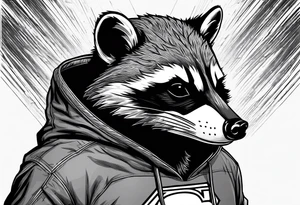raccoon wearing a Superman hoodie with classic Superman logo tattoo idea