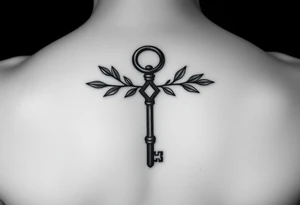 A metal key with olive branches around it tattoo idea