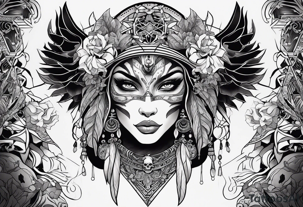 kali, alien goddess, valkrye, pirate, zenza resonance, pachamama, lotus azul, blank panther, eagle, skull, 5D, nueva gaya, dna 12 tattoo idea