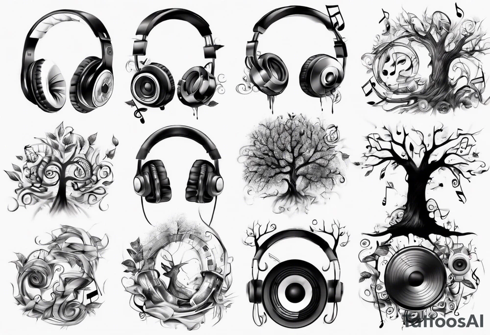 music speaker note tree headphones tattoo idea