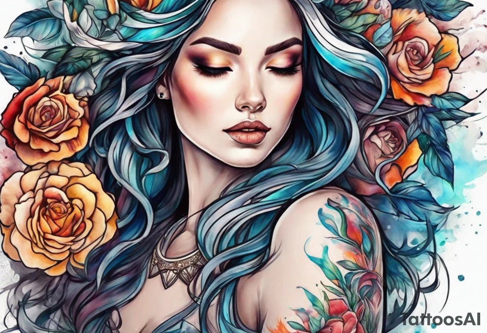 Resurrection Beautiful woman rising from her dead self to inner peace and self-love tattoo idea