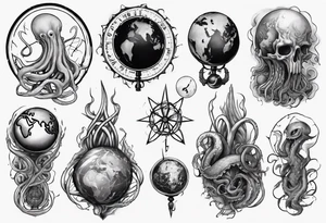 lovecraft myth tattoo for forearm tentacle +++ and little earth globe tattoo idea