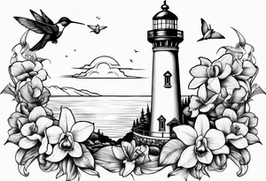 Lighthouse and an anchor and orchids and a hummingbird tattoo idea