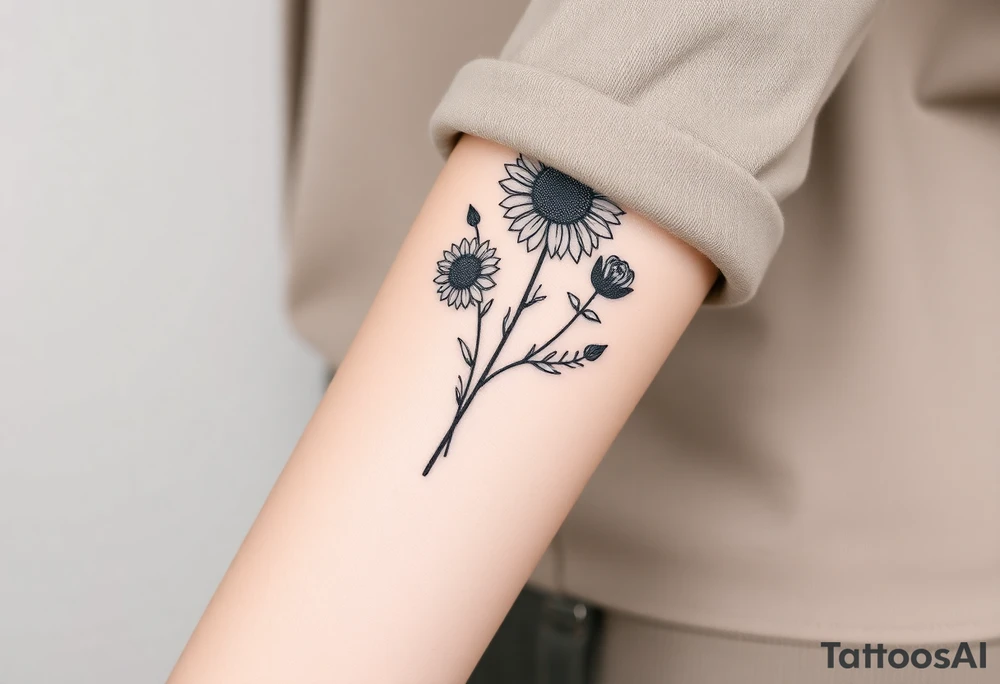 sunflowers music symbols roses, wildflowers tattoo idea