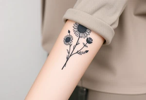 sunflowers music symbols roses, wildflowers tattoo idea