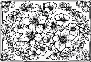 Simple Tattoo of larkspur, stemmed carnation, stemmed violet, stemmed daisy tattoo idea
