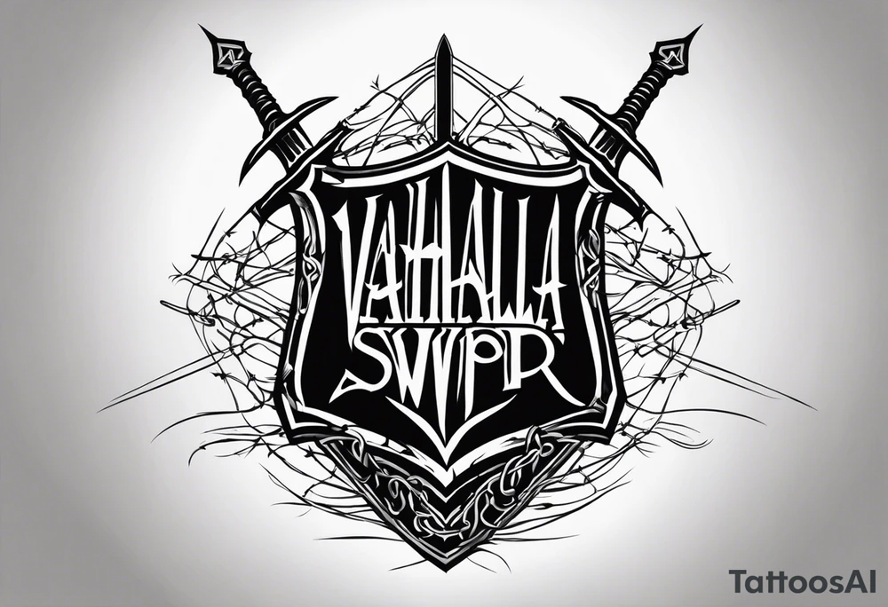 Valhalla
sword shield barbed  wire tattoo idea