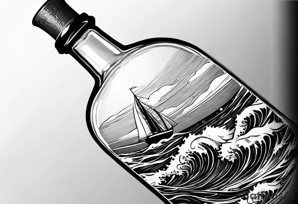 A message i a bottle floating at sea. tattoo idea