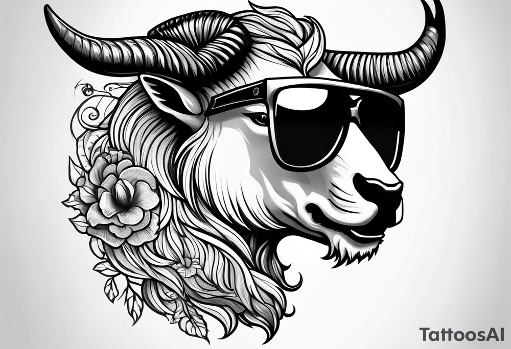 capricorn with beard and sunglasses tattoo idea