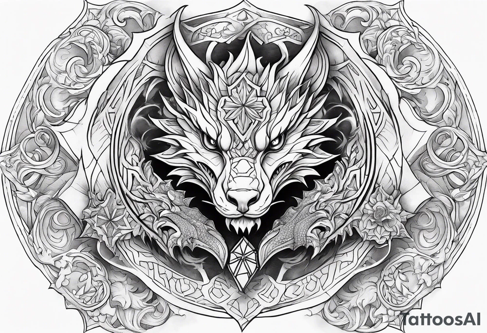 dragon cute , celestial, cross, snowflake tattoo idea