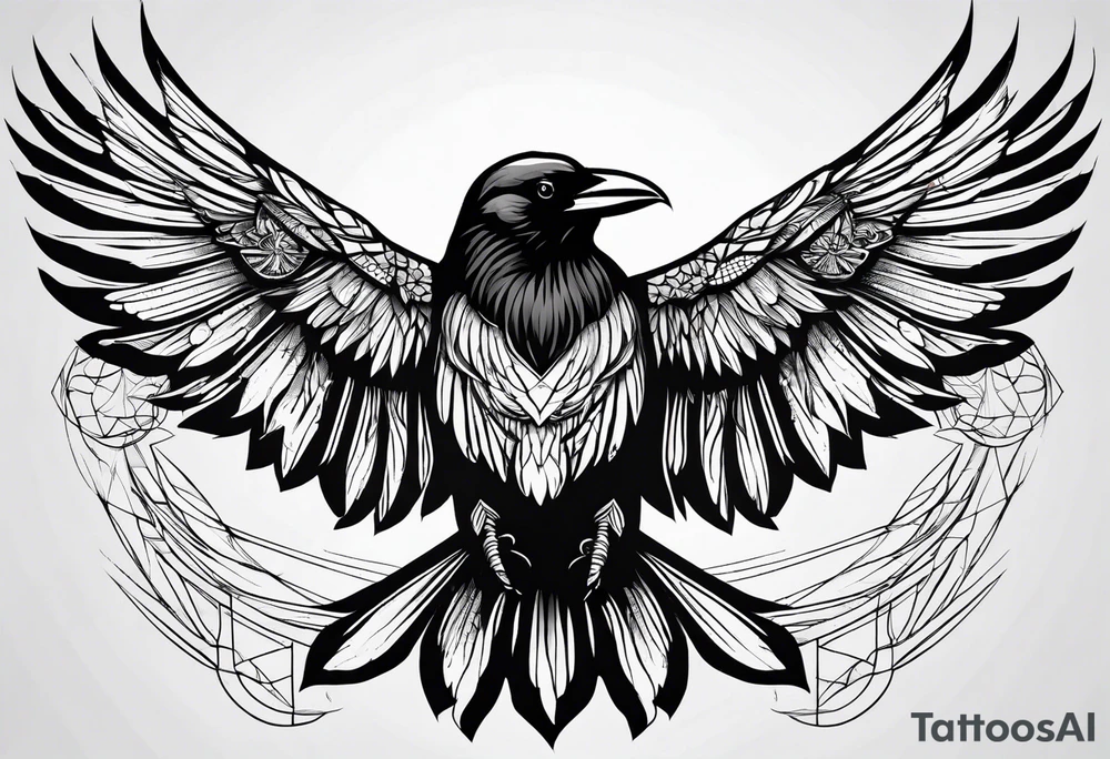 symmetrical outlines of a flying crow, without bows tattoo idea
