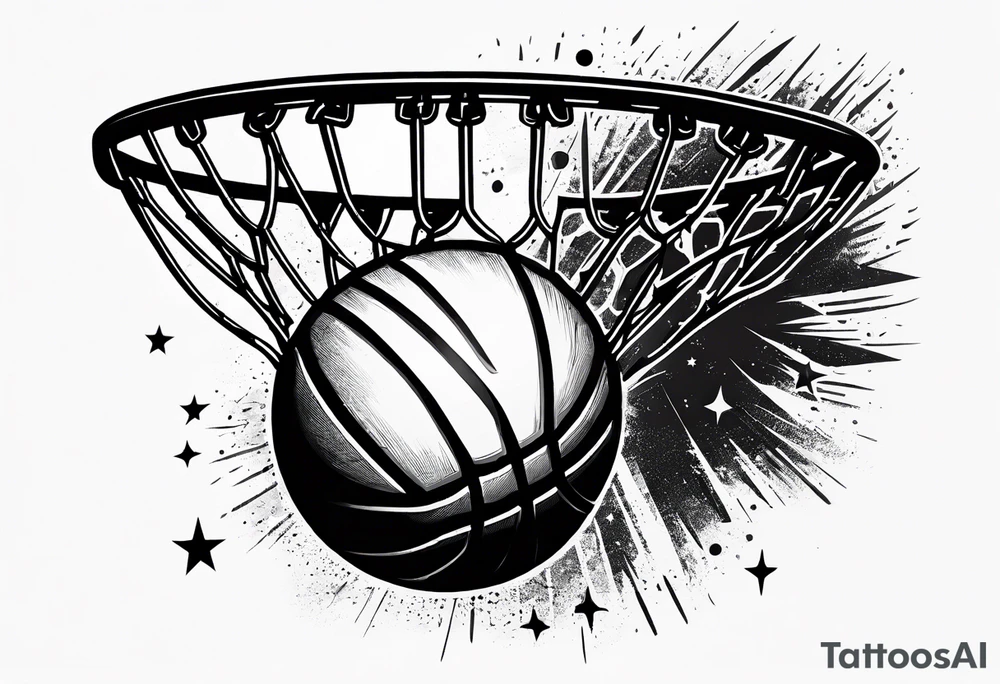 Basketball as a shooting star in a black hole that’s a basketball hoop tattoo idea