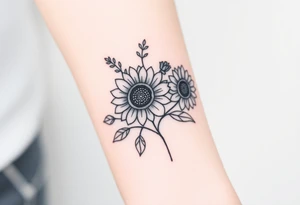 sunflowers music symbols roses, wildflowers tattoo idea