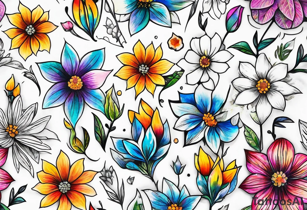 small diamond shape wildflowers tattoo idea