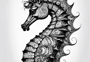 seahorse on white background, black and white fit in picture tattoo idea