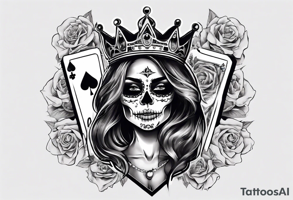 santa la muerta with money and crown
on the card tattoo idea