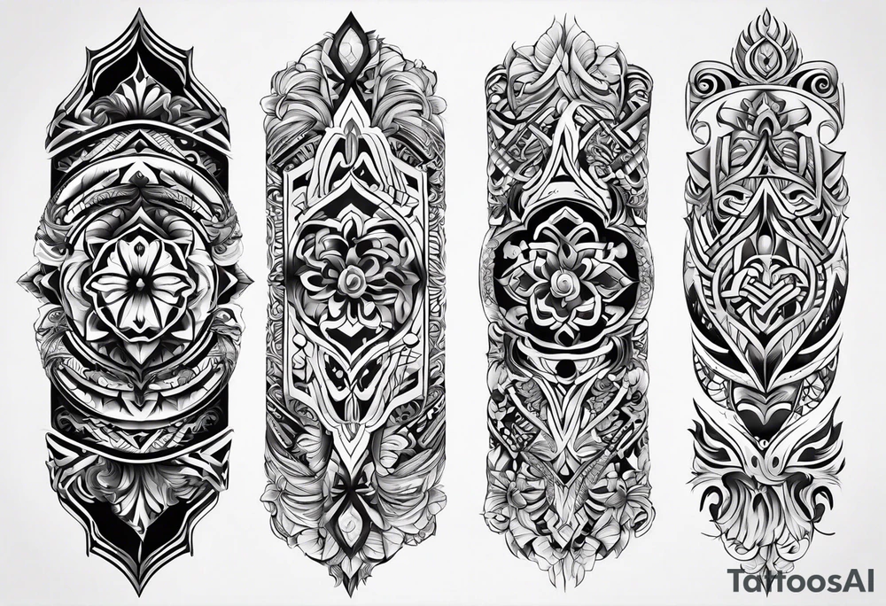 arm sleeve for a man. tribal tattoo style, symmetric, white background tattoo idea