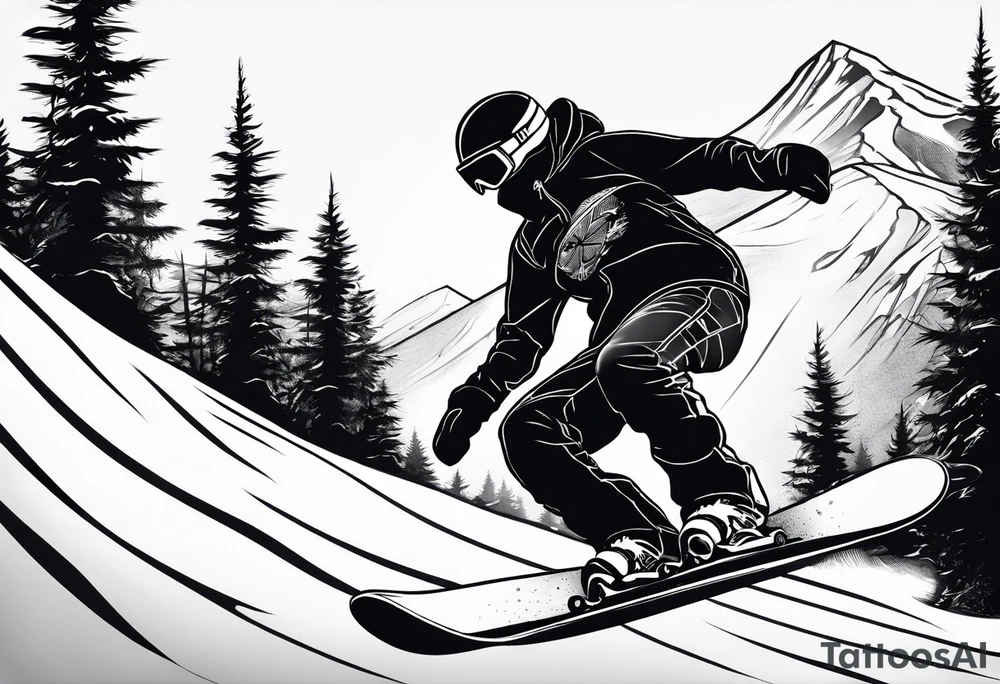i want a tattoo that encapsulates snowboarding in a fine line american tattoo style tattoo idea