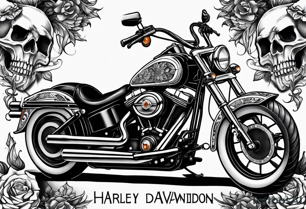 skeleton riding harley davidson chopper tattoo idea